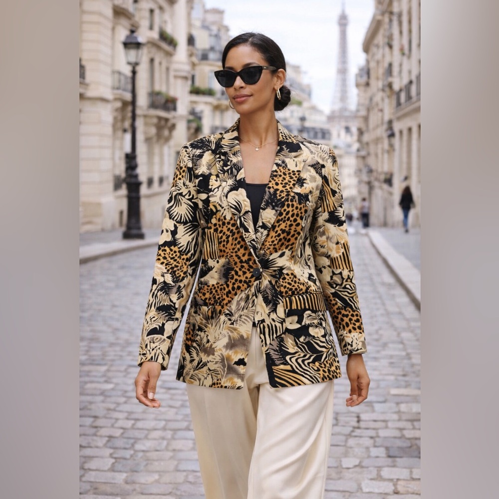 VTG David Paul New York Animal Print Blazer Size L Maximalist Patterned Jacket